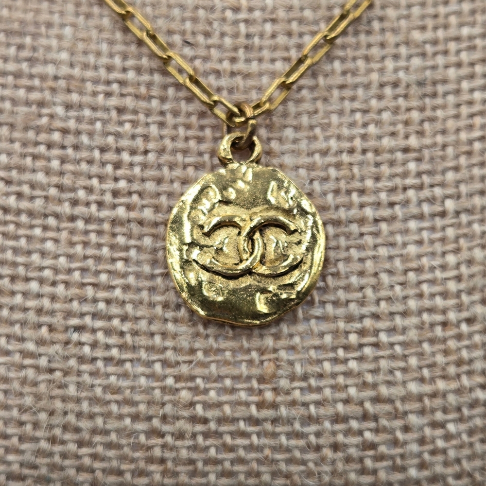 #30  CHANEL Coco Mark GP Round Gold Necklace - Picture 7 of 9